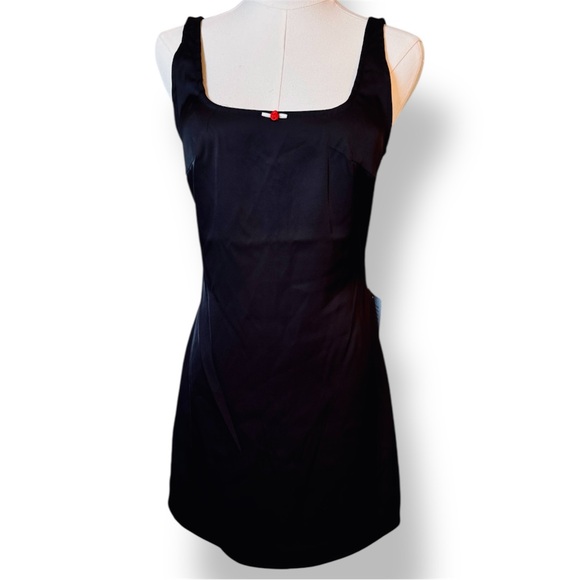 ASTR The Label Coquette Rose Sleek Black Satin Mini Dress - Picture 5 of 14